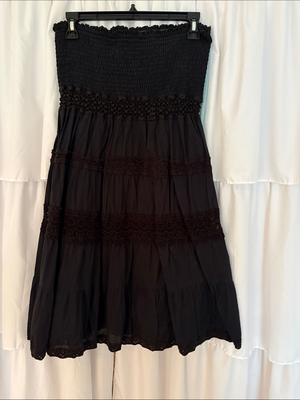 Victoria's Secret Black Strapless Smocked Tiered Dress
